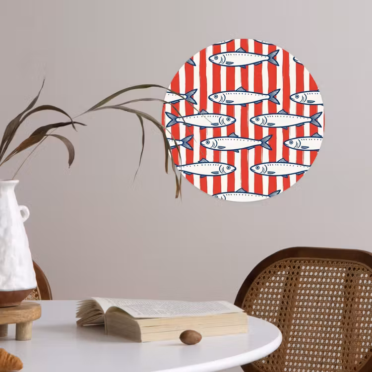 Vis - Patroon - Strepen - Illustratie - Rood Wandcirkel behangsticker klein -sfeer3