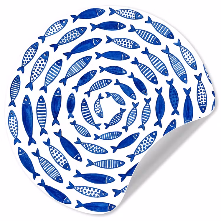 Vis - Patroon - Onderwater - Abstract - Blauw Wandcirkel behangsticker klein -3d
