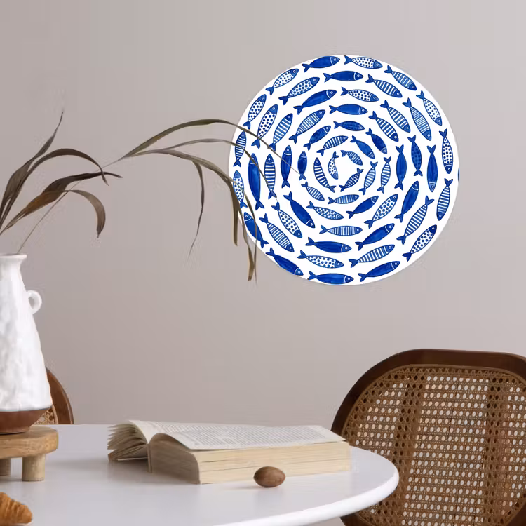Vis - Patroon - Onderwater - Abstract - Blauw Wandcirkel behangsticker klein -sfeer3