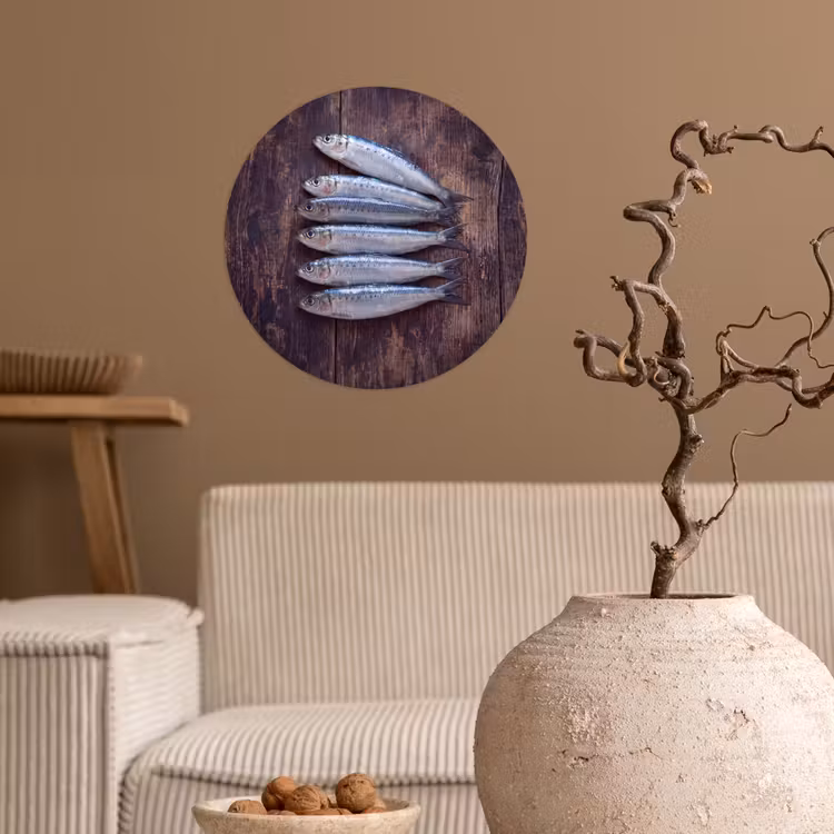 Wallpaper Circle - Fish - Wood - Food - Vis - Hout - Eten Wandcirkel behangsticker klein