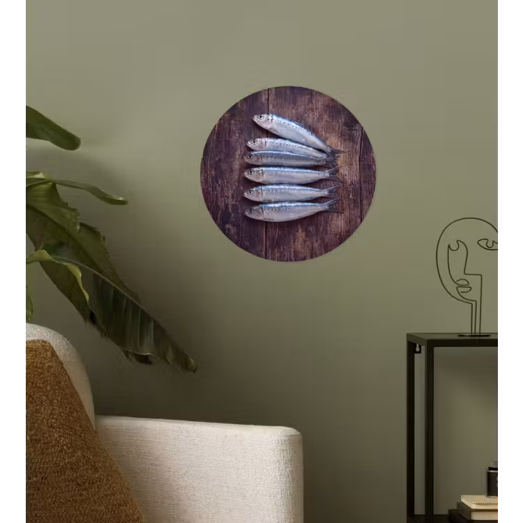 Wallpaper Circle - Fish - Wood - Food - Vis - Hout - Eten Wandcirkel behangsticker klein