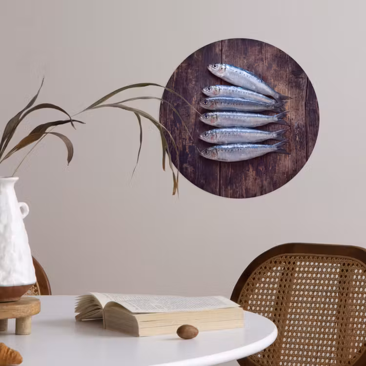Wallpaper Circle - Fish - Wood - Food - Vis - Hout - Eten Wandcirkel behangsticker klein