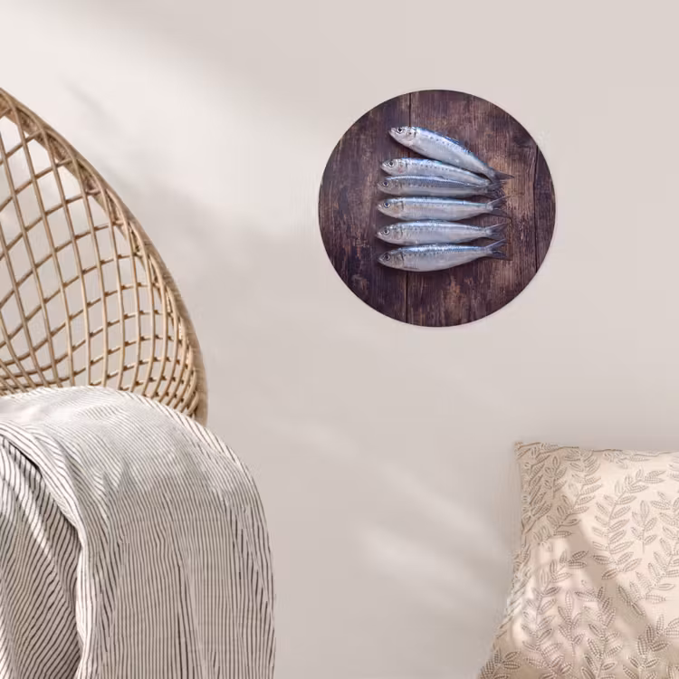 Wallpaper Circle - Fish - Wood - Food - Vis - Hout - Eten Wandcirkel behangsticker klein