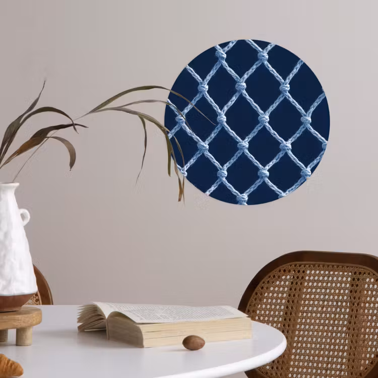 Visnet - Touw - Patroon - Marineblauw Wandcirkel behangsticker klein 186 -sfeer3