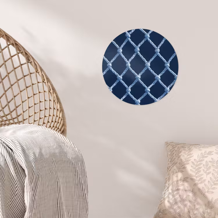 Visnet - Touw - Patroon - Marineblauw Wandcirkel behangsticker klein 186 -sfeer4