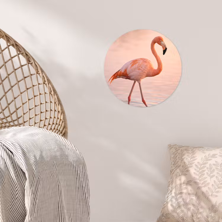 Flamingo - Water - Roze Wandcirkel behangsticker klein -sfeer4