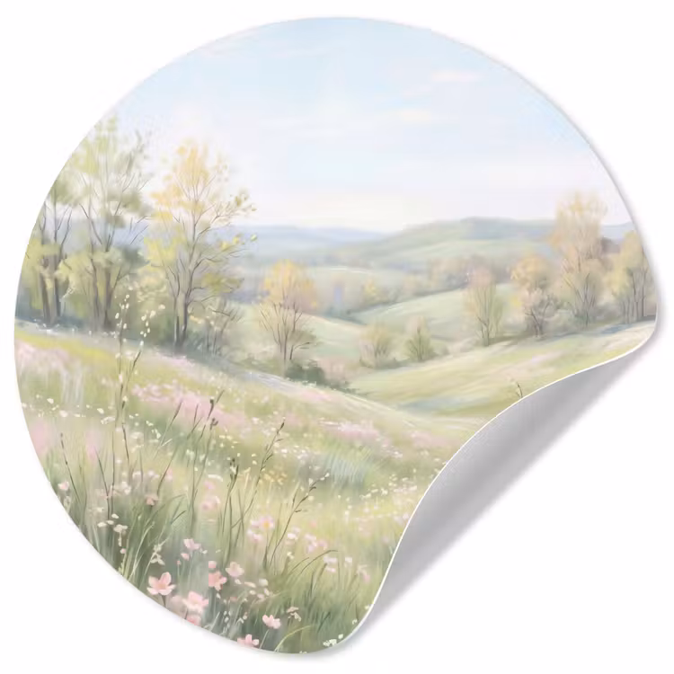 Bloemen veld - Bloemen - Groen Wandcirkel behangsticker klein -3d