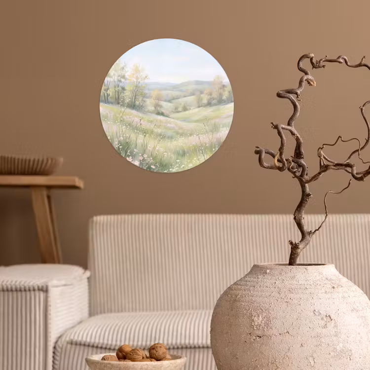 Bloemen veld - Bloemen - Groen Wandcirkel behangsticker klein -sfeer1