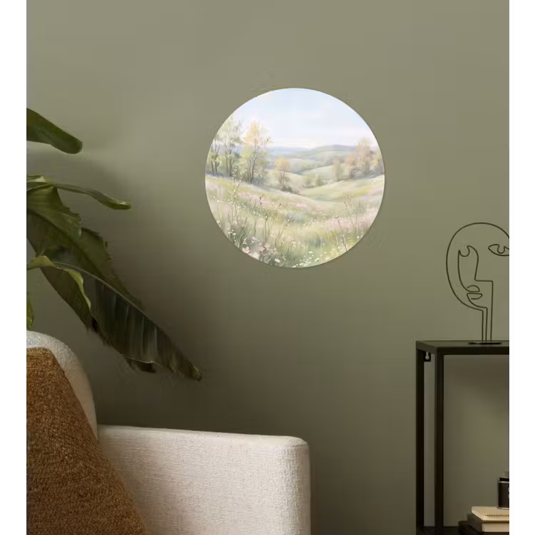 Bloemen veld - Bloemen - Groen Wandcirkel behangsticker klein -sfeer2