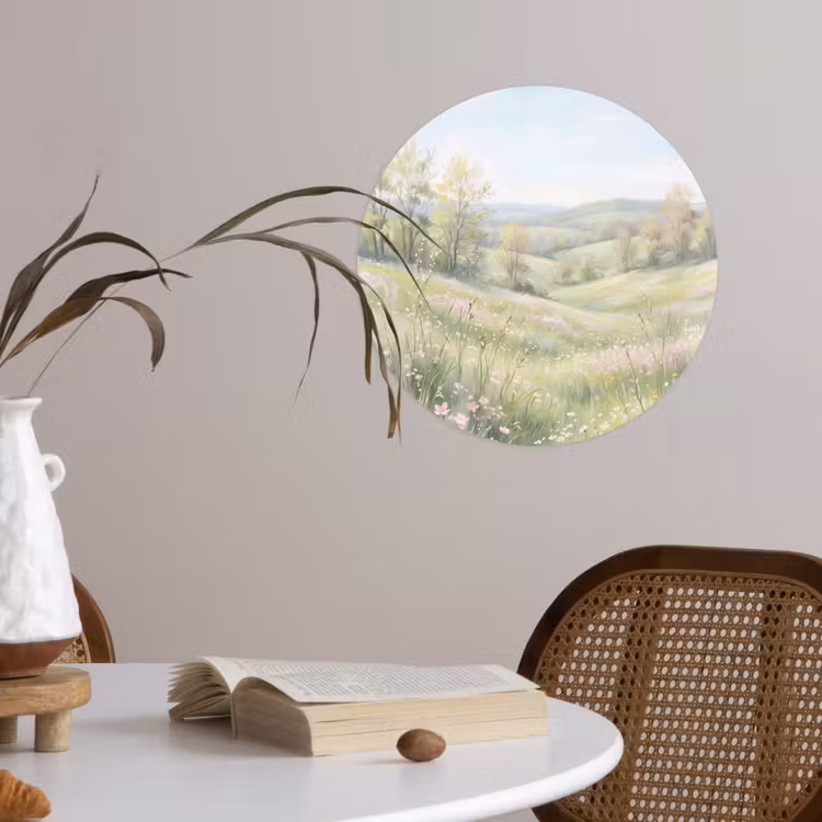 Bloemen veld - Bloemen - Groen Wandcirkel behangsticker klein -sfeer3