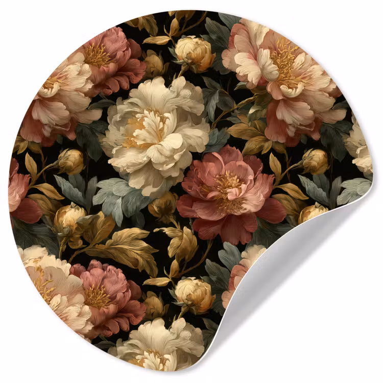 Bloemen - Barok - Patroon - Roze - Crème Wandcirkel behangsticker klein 186 -3d