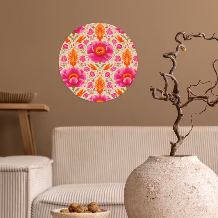 Bloemen - Barok - Roze - Oranje Wandcirkel behangsticker klein 186 -sfeer1