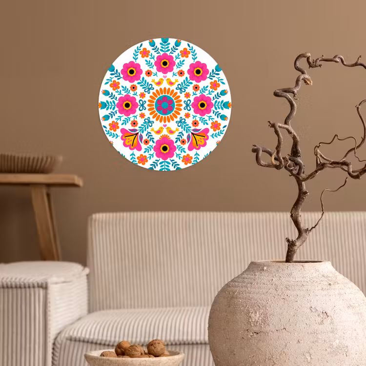 Bloemen - Vogel - Patroon - Kleurrijk - Modern Wandcirkel behangsticker klein -sfeer1
