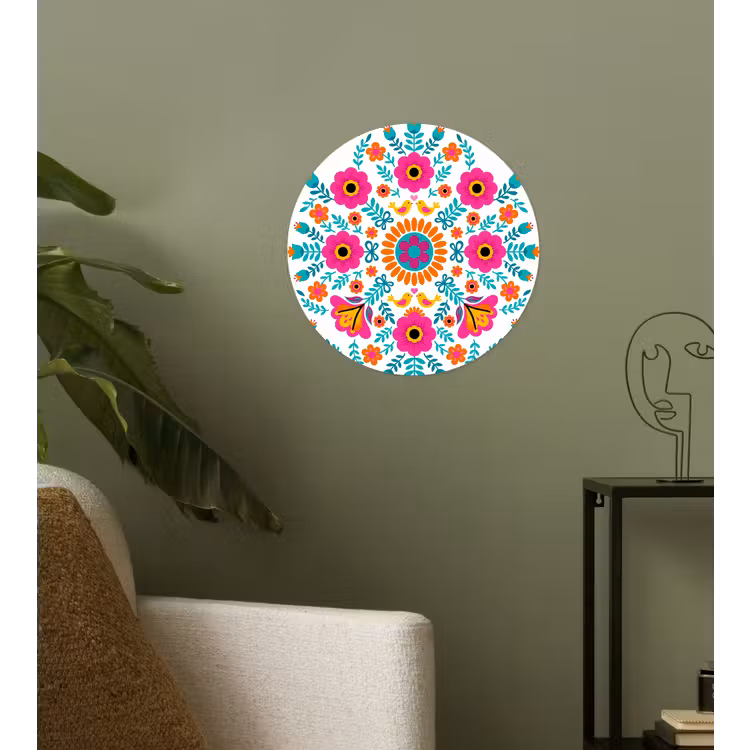 Bloemen - Vogel - Patroon - Kleurrijk - Modern Wandcirkel behangsticker klein -sfeer2
