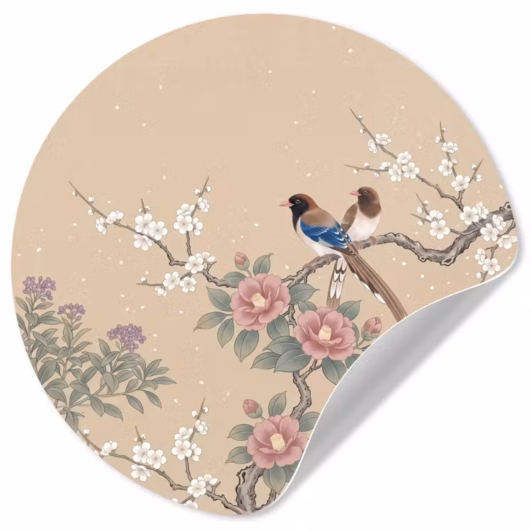 Bloemen - Vogels - Bloemen Wandcirkel behangsticker klein -3d