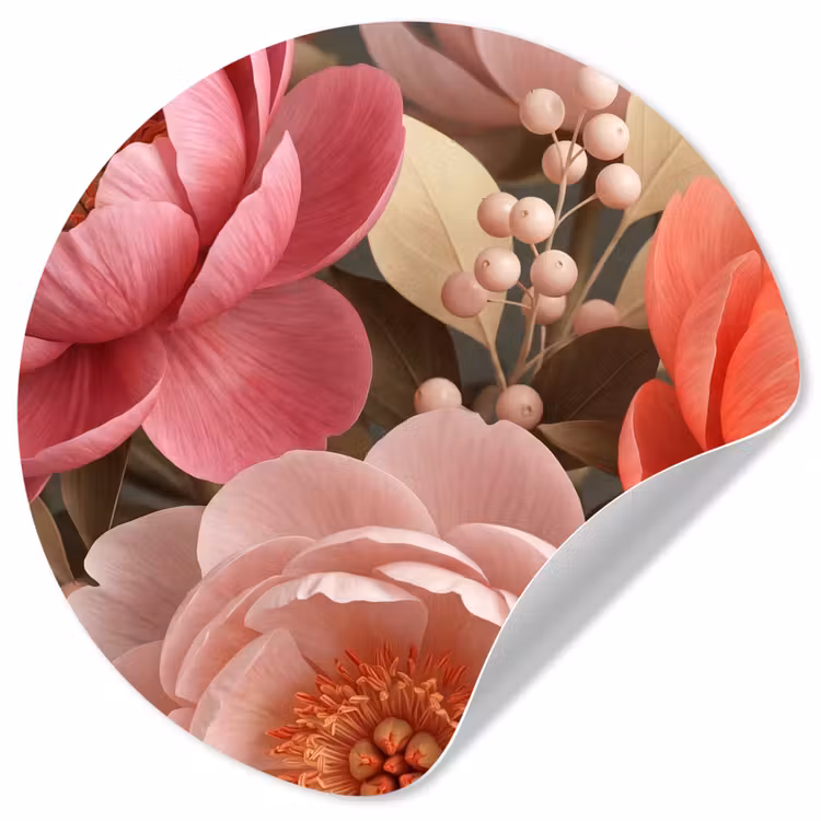 Bloemen - Bloesem - Zacht - Koraal - Decoratie Wandcirkel behangsticker klein -3d