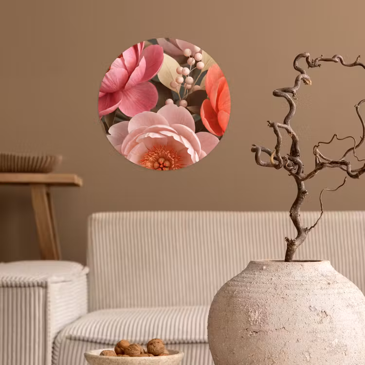 Bloemen - Bloesem - Zacht - Koraal - Decoratie Wandcirkel behangsticker klein -sfeer1