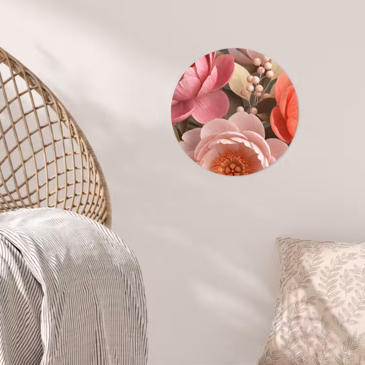 Bloemen - Bloesem - Zacht - Koraal - Decoratie Wandcirkel behangsticker klein -sfeer4