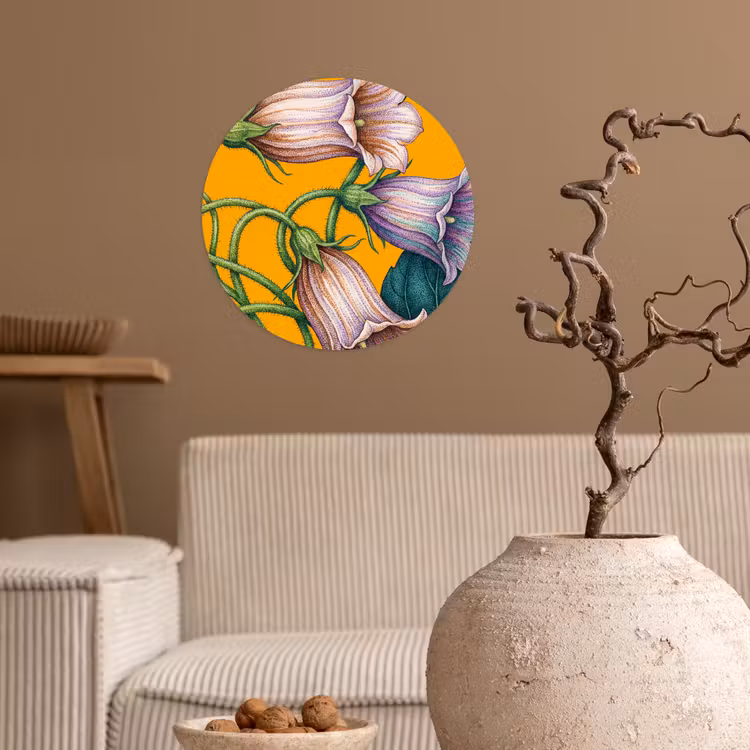 Wallpaper Circle - Flowers - Botanical - Yellow - Bloemen - Botanisch - Geel Wandcirkel behangsticker klein