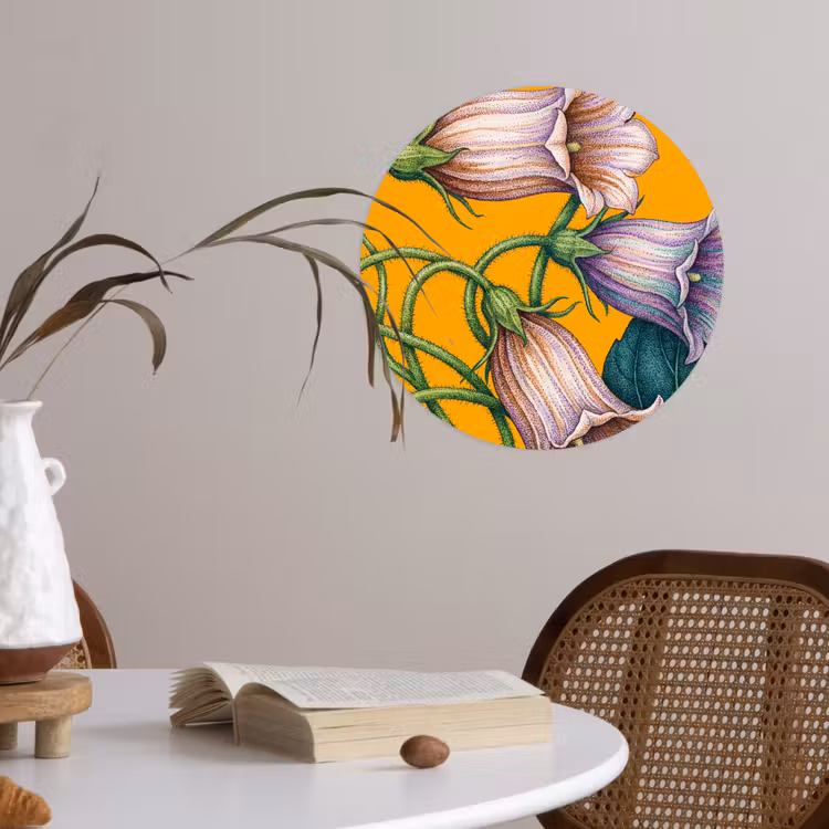 Wallpaper Circle - Flowers - Botanical - Yellow - Bloemen - Botanisch - Geel Wandcirkel behangsticker klein