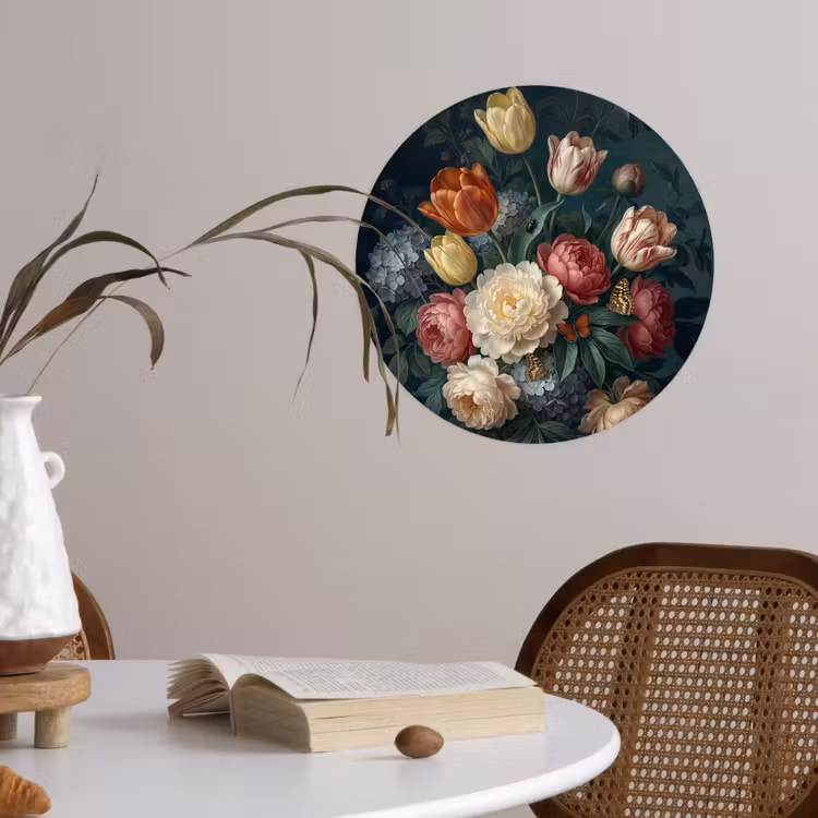 Bloemen - Boeket - Natuur - Klassiek - Donker Wandcirkel behangsticker klein -sfeer3