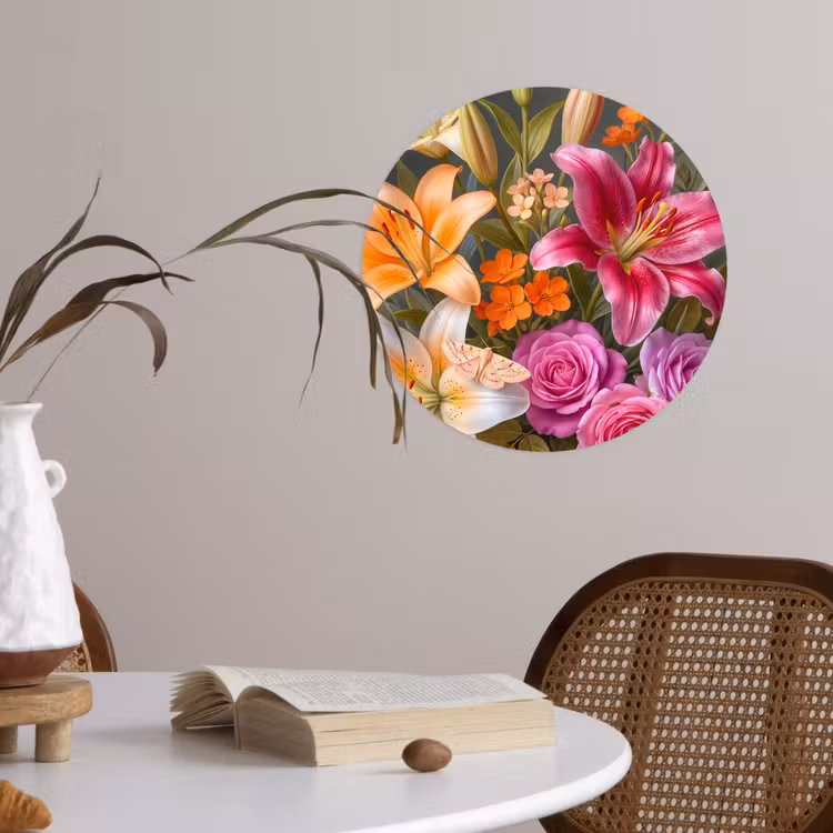 Bloemen - Boeket - Natuur - Kleurrijk - Modern Wandcirkel behangsticker klein -sfeer3