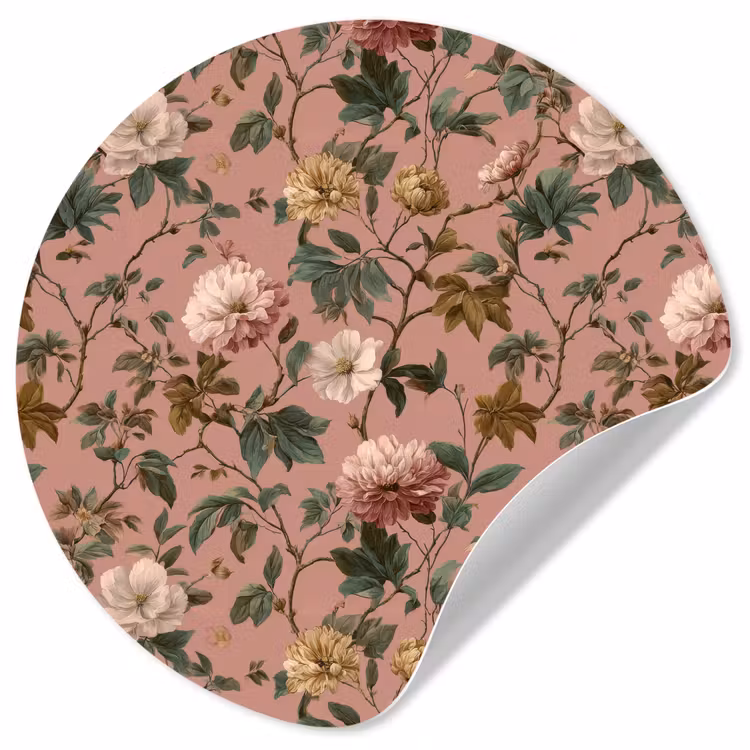 Bloemen - Klassiek - Roze Wandcirkel behangsticker klein 186 -3d