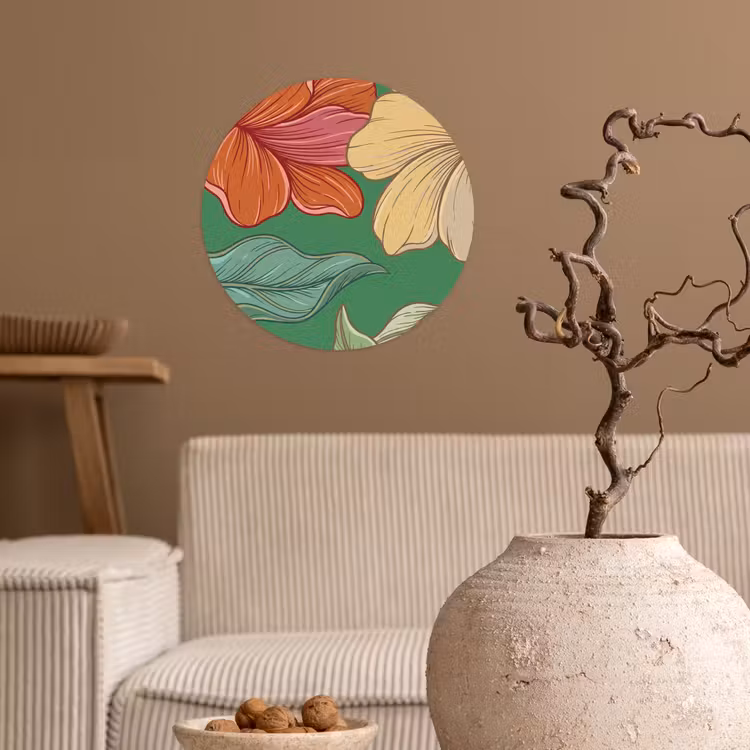 Wallpaper Circle - Flowers - Greenery - Illustration - Bloemen - Groen - Illustratie Wandcirkel behangsticker klein