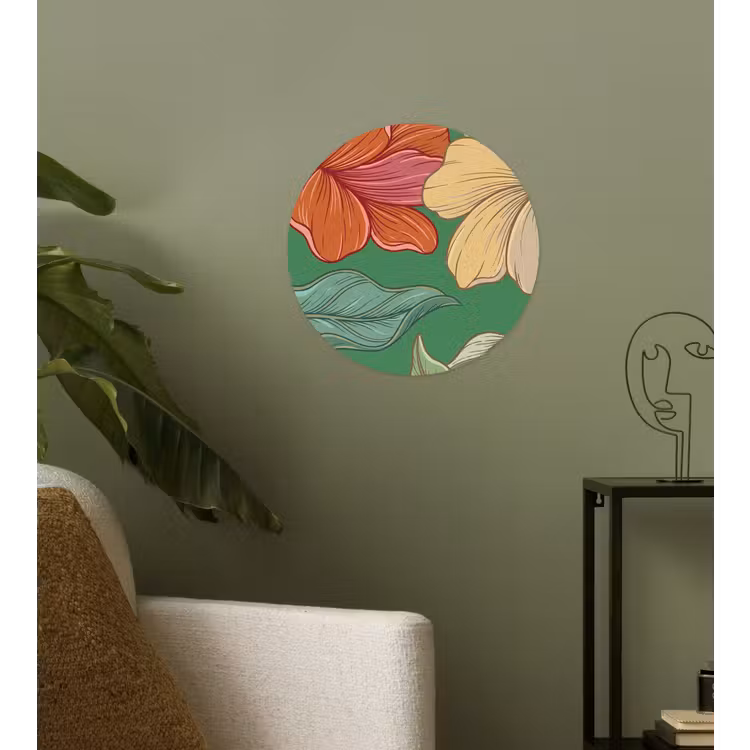 Wallpaper Circle - Flowers - Greenery - Illustration - Bloemen - Groen - Illustratie Wandcirkel behangsticker klein