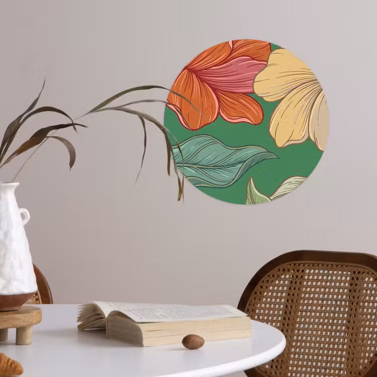 Wallpaper Circle - Flowers - Greenery - Illustration - Bloemen - Groen - Illustratie Wandcirkel behangsticker klein