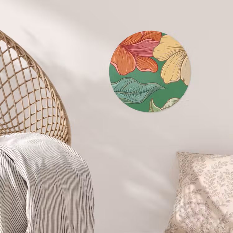 Wallpaper Circle - Flowers - Greenery - Illustration - Bloemen - Groen - Illustratie Wandcirkel behangsticker klein