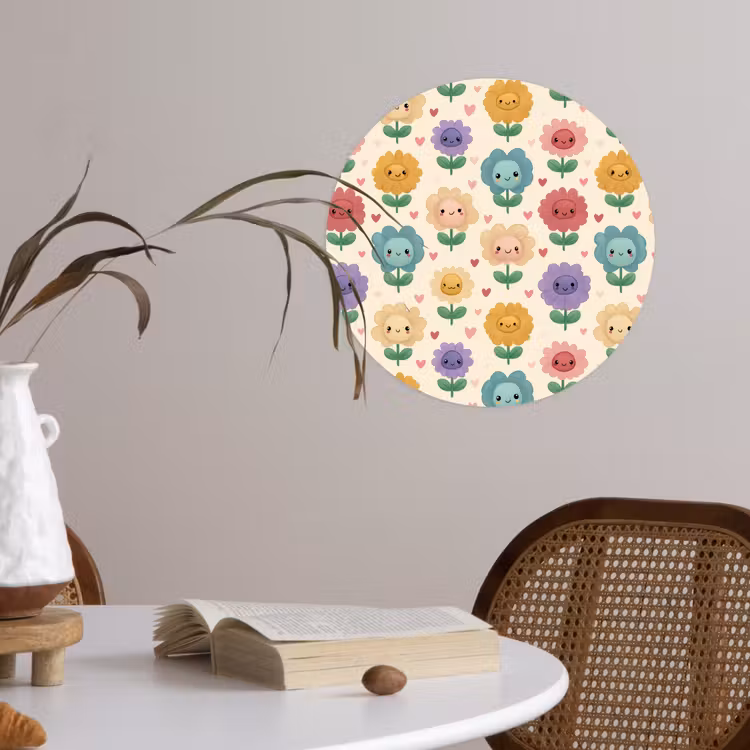 Bloemen - Hartjes - Kleurrijk Wandcirkel behangsticker klein 186 -sfeer3