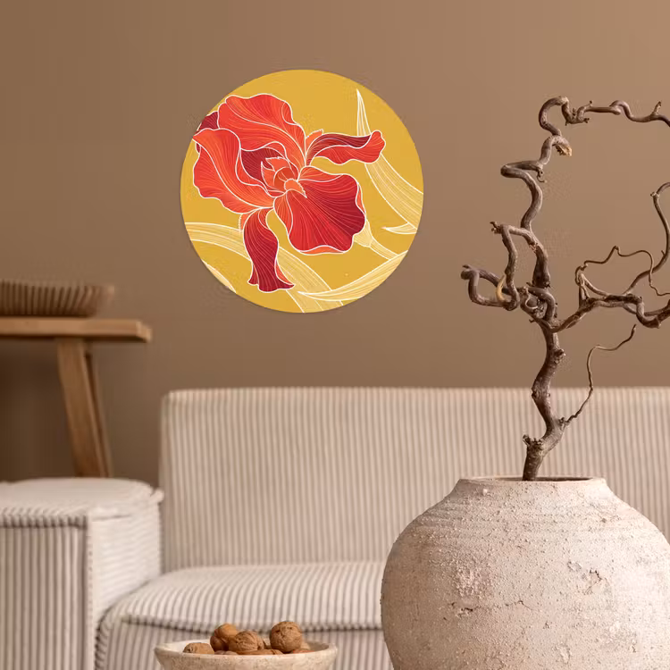 Wallpaper Circle - Flowers - Illustration - Red - Bloemen - Illustratie - Rood Wandcirkel behangsticker klein