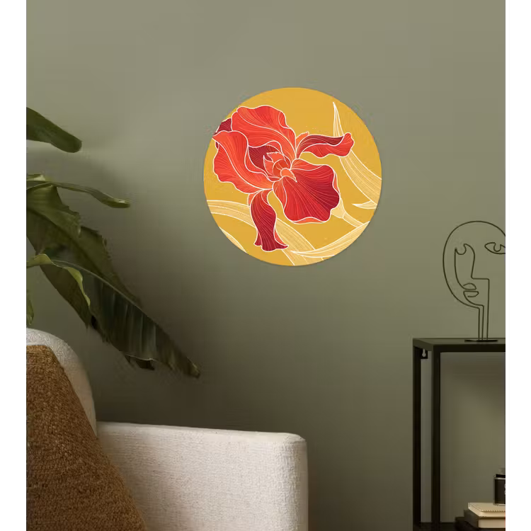 Wallpaper Circle - Flowers - Illustration - Red - Bloemen - Illustratie - Rood Wandcirkel behangsticker klein