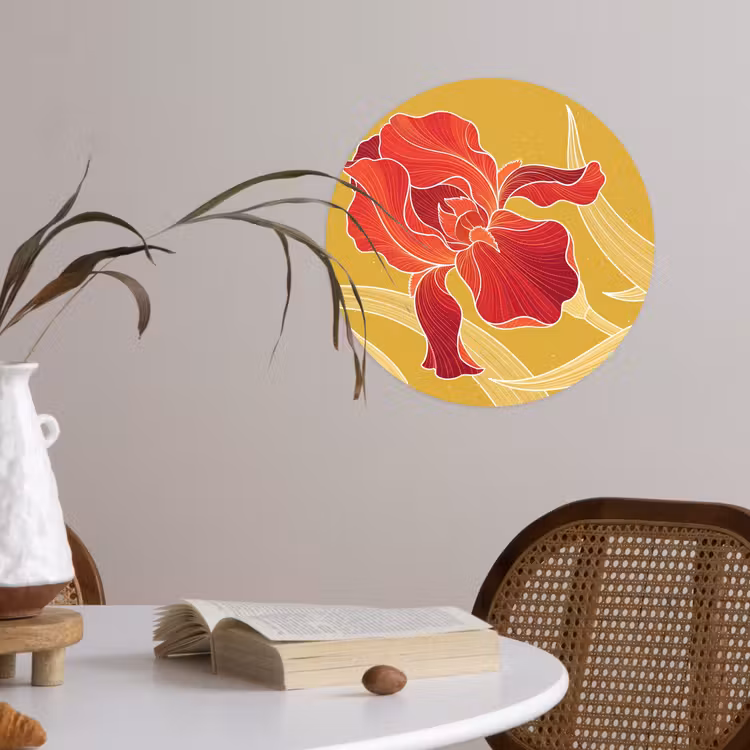 Wallpaper Circle - Flowers - Illustration - Red - Bloemen - Illustratie - Rood Wandcirkel behangsticker klein