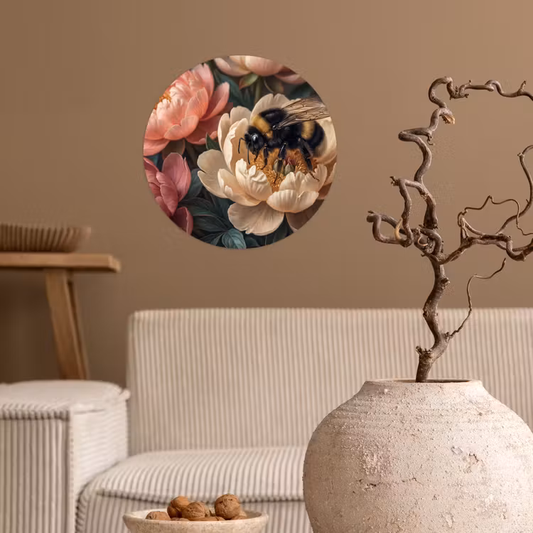 Bloemen - Insect - Natuur - Roze Wandcirkel behangsticker klein -sfeer1