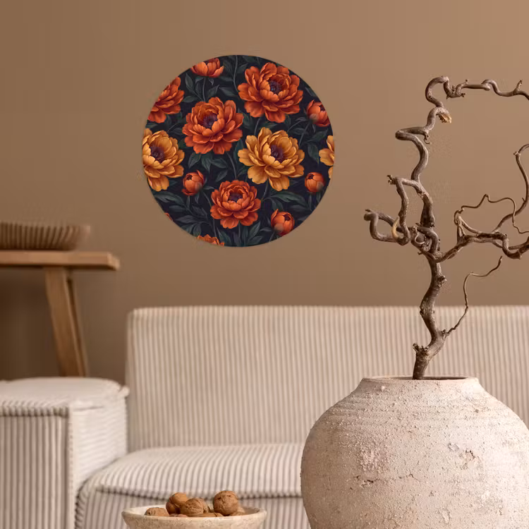Bloemen - Bladeren - Natuur - Modern - Oranje Wandcirkel behangsticker klein -sfeer1