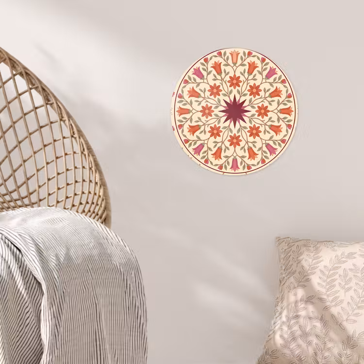Bloemen - Mandala - Decoratief - Rood Wandcirkel behangsticker klein -sfeer4