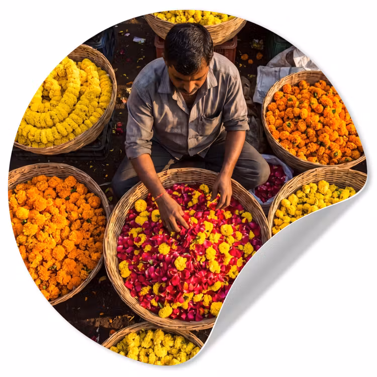 Wallpaper Circle - Flowers - Market - Colorful - Bloemen - Markt - Kleurrijk Wandcirkel behangsticker klein