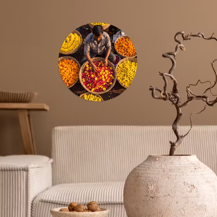 Wallpaper Circle - Flowers - Market - Colorful - Bloemen - Markt - Kleurrijk Wandcirkel behangsticker klein