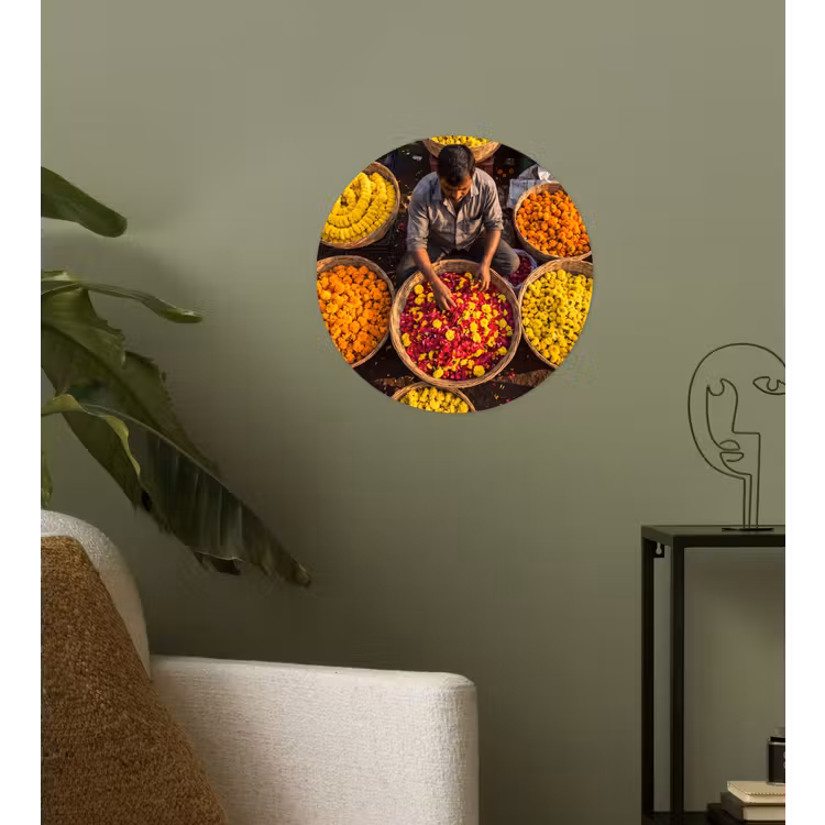 Wallpaper Circle - Flowers - Market - Colorful - Bloemen - Markt - Kleurrijk Wandcirkel behangsticker klein