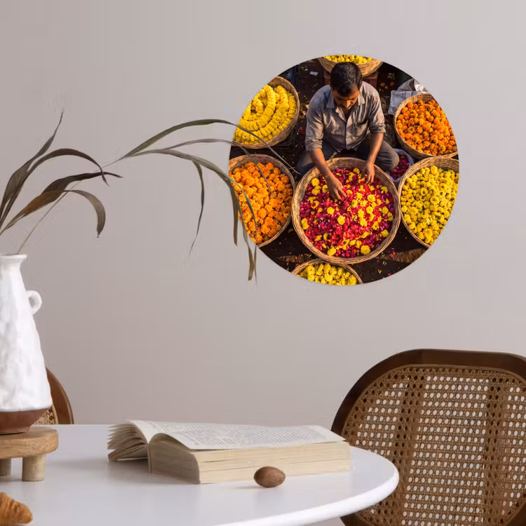 Wallpaper Circle - Flowers - Market - Colorful - Bloemen - Markt - Kleurrijk Wandcirkel behangsticker klein