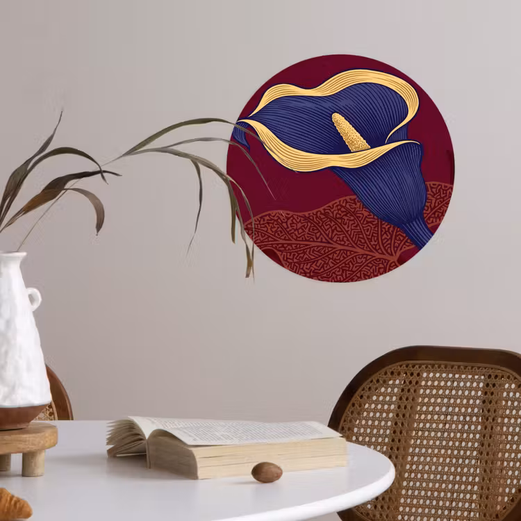 Wallpaper Circle - Flowers - Modern - Purple - Bloemen - Modern - Paars Wandcirkel behangsticker klein