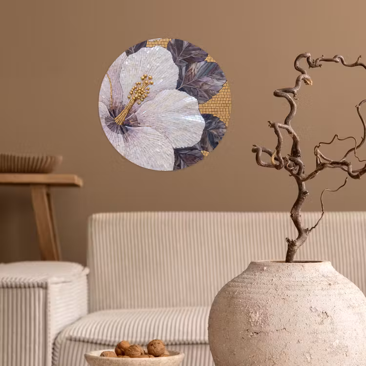 Bloemen - Mozaïek - Kunst - Modern - Goud Wandcirkel behangsticker klein -sfeer1