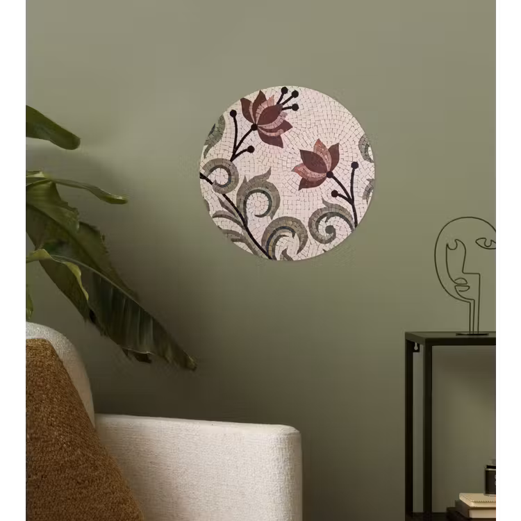 Bloemen - Mozaïek - Patroon - Abstract - Groen Wandcirkel behangsticker klein -sfeer2