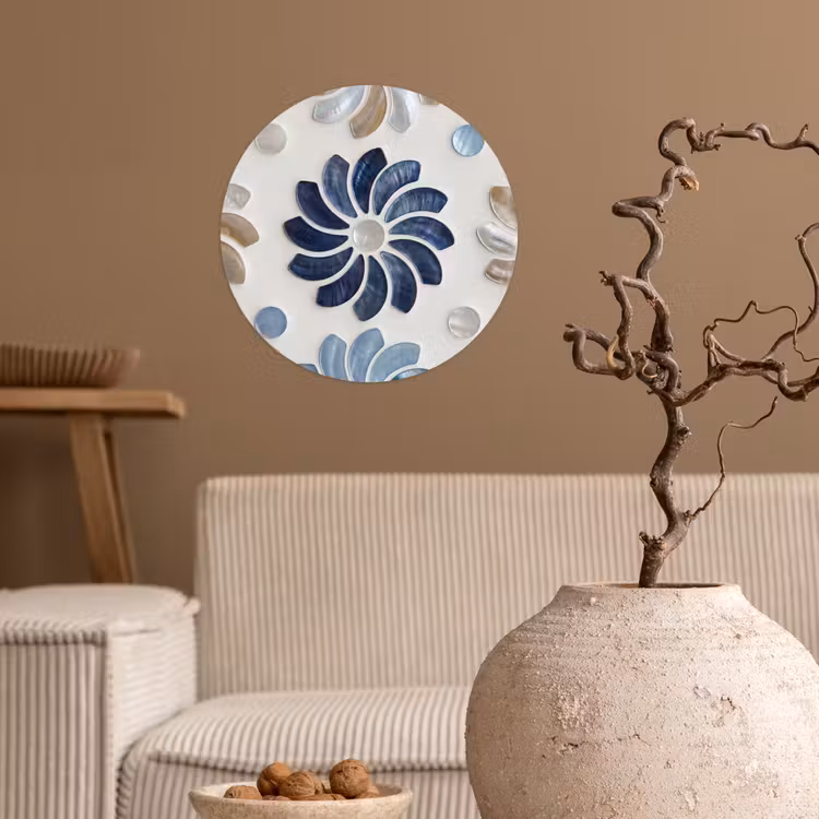 Bloemen - Parelmoer - Abstract - Patroon - Blauw Wandcirkel behangsticker klein -sfeer1