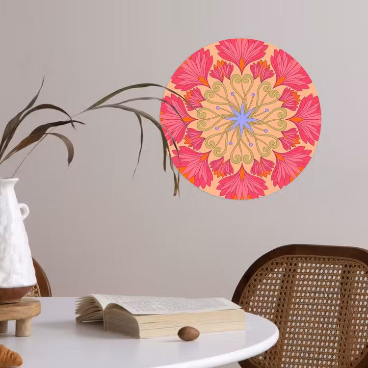 Bloemen - Patroon - Abstract - Roze - Decoratief Wandcirkel behangsticker klein -sfeer3