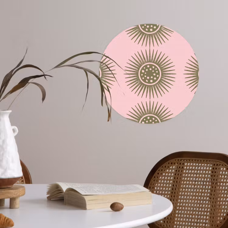 Bloemen - Patroon - Abstract - Roze - Groen Wandcirkel behangsticker klein -sfeer3