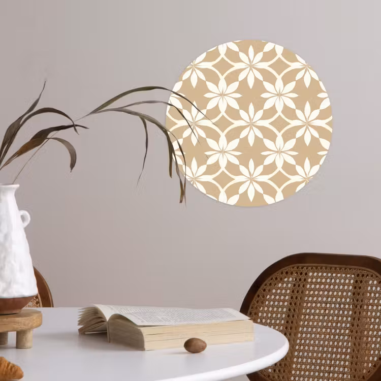 Bloemen - Patroon - Beige Wandcirkel behangsticker klein 186 -sfeer3