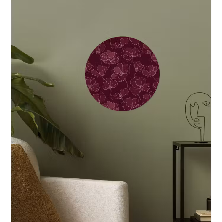 Bloemen - Patroon - Bordeauxrood Wandcirkel behangsticker klein 186 -sfeer2